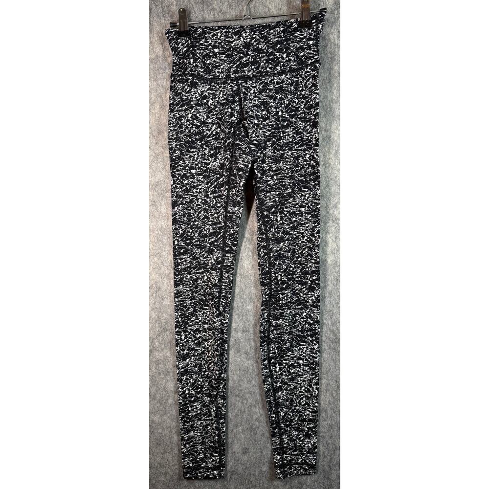 Lululemon Wunder Under Size 2 Black White Womens Leggings Stretch Comfy